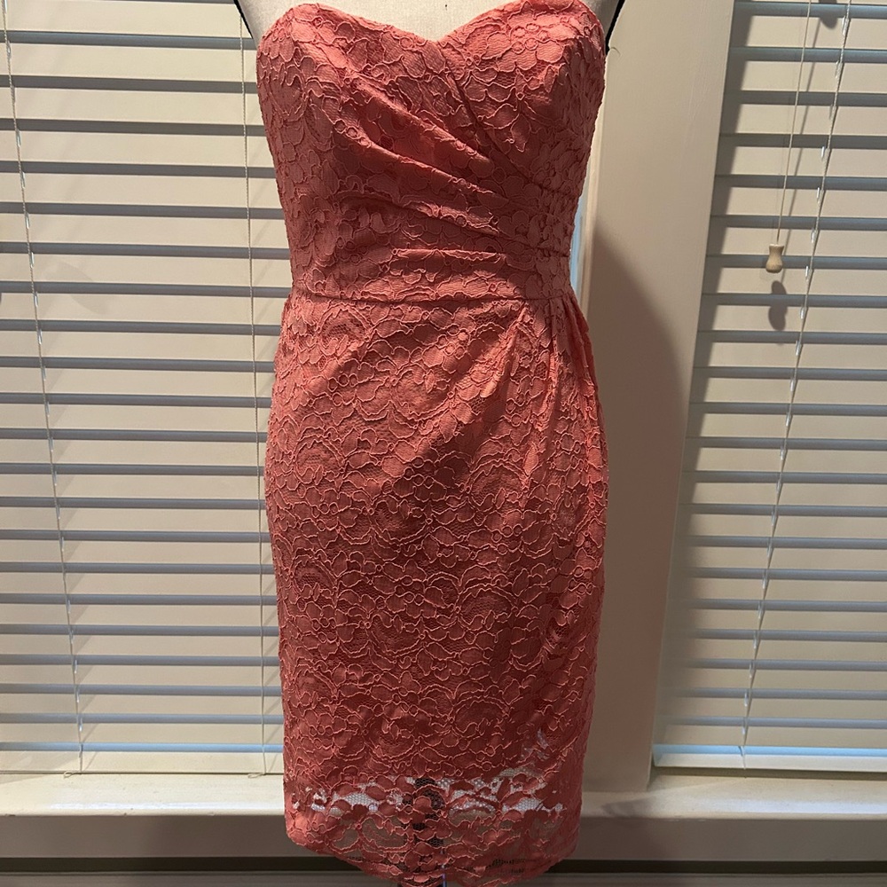 Beautiful David's Bridal Elegant Coral Lace Dress